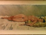 an image of a painting of a naked woman laying on a bed