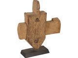 a small wooden cross on a stand on a white background