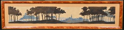 une photo d'un tableau représentant des arbres accroché au mur