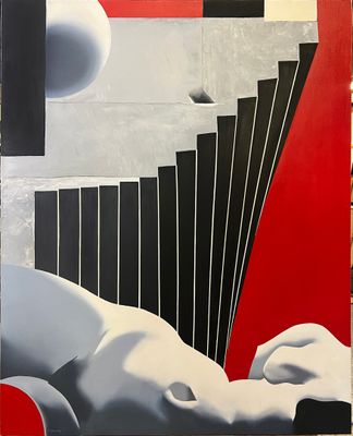 a painting of a man laying on a couch