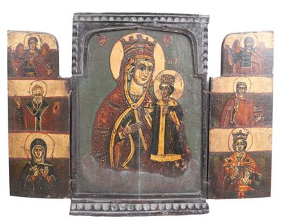 Icone Religieuse En bois peint.