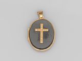 un pendentif en forme de croix en or 18 carats, orné d'onyx noir et de diamants