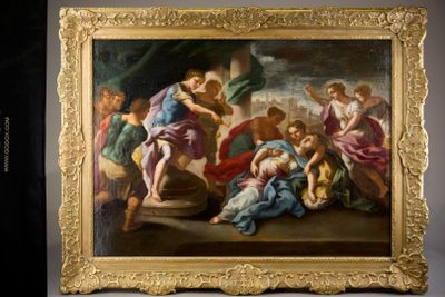 a picture of a painting of a group of people in a room
