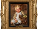 une image représentant un tableau d'un enfant avec un panier de pommes