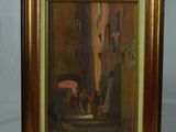 une peinture à l'huile représentant un homme assis sur une chaise dans une pièce