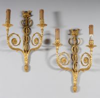 Paire d'appliques en bronze doré en caducée à deux bras de l…