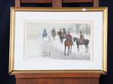 tableau représentant un groupe de personnes à cheval dans la neige