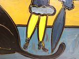 un tableau représentant une femme assise sur un chat noir