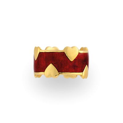 an 18k yellow gold and red enamel band ring