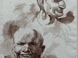 croquis représentant la tête d'un homme et le visage d'une femme