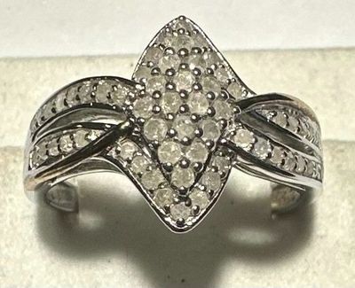 BAGUE MARQUISE DIAMANTS 1/2CT. - ARGENT 925 - Taille 50 - 3g…