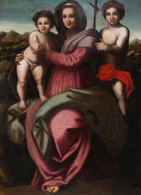 une image d'un tableau représentant une femme tenant un enfant dans ses bras