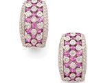 une paire de boucles d'oreilles en saphir rose et diamant