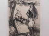 a black and white drawing of a man and a woman sitting under a tree