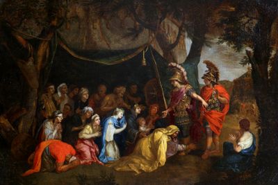 an image of a painting of a group of people in a wooded area
