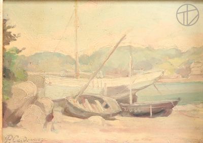une image d'une peinture de bateaux sur la plage