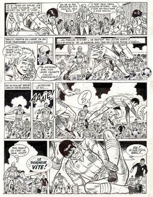 une page en noir et blanc tirée d'une bande dessinée, avec une bande dessinée en arrière-plan