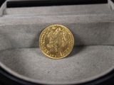 une pièce d'or posée dans une boîte sur une table