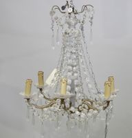 Lustre en verre et laiton à six bras de lumière, à décor de …