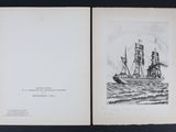 un vieux livre sur lequel figure le dessin d'un bateau sur l'eau