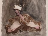 painting of a woman in a brown dress laying down on the ground