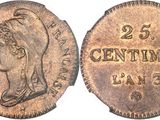 an old coin with a woman ' s head on it