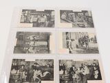 six old black and white photographs of people in a living room