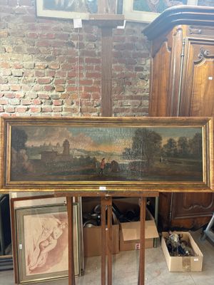 a picture of a painting on a stand in a room
