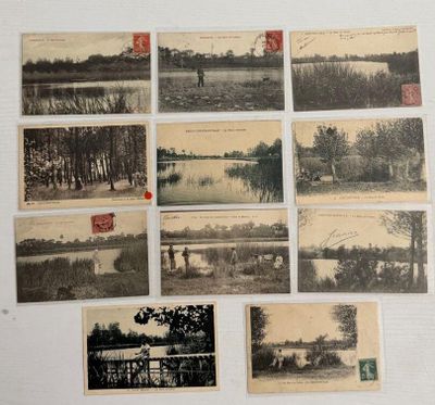 de nombreuses cartes postales anciennes représentant un lac et des arbres