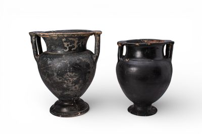 Paire DE Kraters Laconiens Grecs À Colonne À GlaÇUre Noire