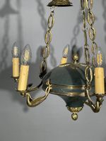 Suspension électrifiée en tôle patinée verte et bronze doré … (photo 2)