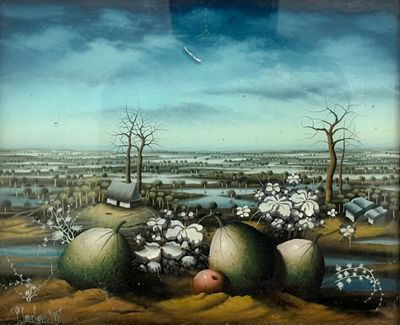 painting of a painting of fruit and vegetables on a field