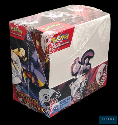 a box of pokemon trading cards on a black background