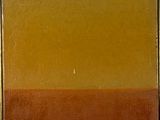 une peinture à l'huile représentant un paysage aux tons orange, jaune et marron
