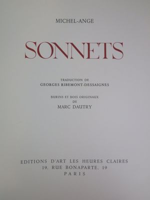the front cover of a book with the title sonnets written in red