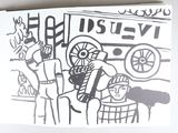 a black and white drawing of a man and a woman