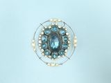 an image of a close up of a blue and white broochle