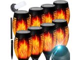 six solar flame torches with a blue light on top of them