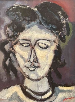an oil painting of a woman ' s face with her eyes closed