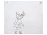 drawing of a young girl with glasses and a ponytail standing in front of a white background