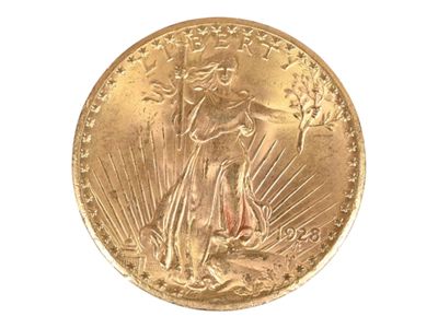 Pièce de 20 U.S dollars en or jaune, 1928. Petites usures. - Photo 1