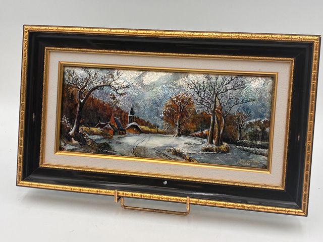 Pierre BONNET. Limoges. Email « hameau en hiver » signé en bas à ...