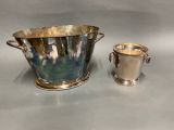 silver plated ice bucket and cup with handles and handles