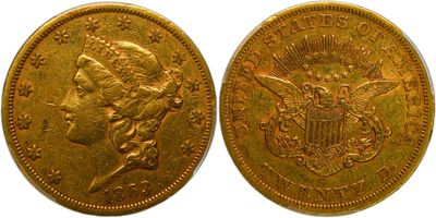 a gold coin with a woman ' s head on it