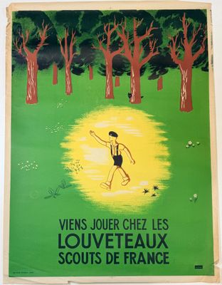 affiche française représentant un homme courant dans une forêt peuplée d'arbres