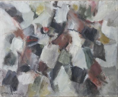 une peinture à l'huile représentant un groupe de personnes à cheval dans un champ