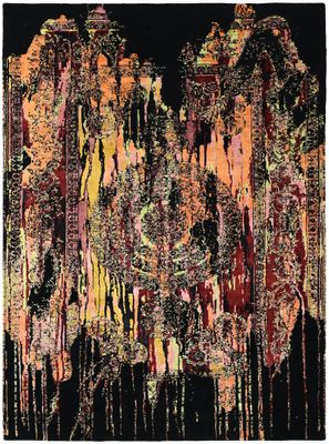 Tapis Moderne, noué main, fond noire 240 x 170