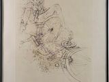 a drawing of a person sitting on a bike in a room