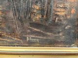 a painting of a man riding a horse in the woods
