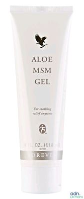 un gros plan d'un tube de gel à l'aloès et au MSM sur fond blanc